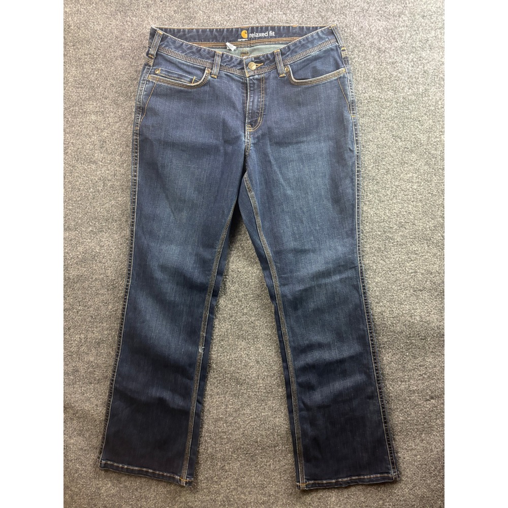 Carhartt Relaxed Fit Jeans Women 10 Regular Blue Denim Straight Leg 100655 409